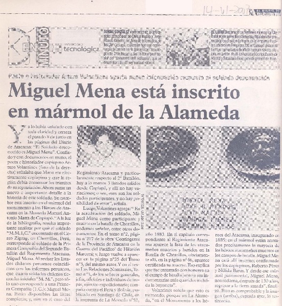 Miguel Mena está inscrito en mármol de la Alameda