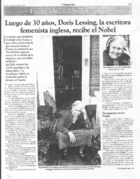 Luego de 30 años, Doris Lessing, la escritora femenista inglesa, recibe el Nobel