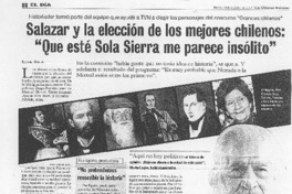 Salazar y la elección de los mejores chilenos: "Que esté Sola Sierra me parece insólito" (entrevista) Salazar y la elección de los mejores chilenos: "Que esté Sola Sierra me parece insólito" (entrevista)