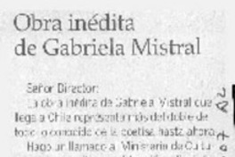 Obra inédita de Gabriela Mistral Obra inédita de Gabriela Mistral
