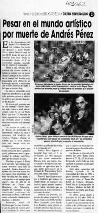 Pesar en el mundo artístico por muerte de Andrés Pérez  [artículo]