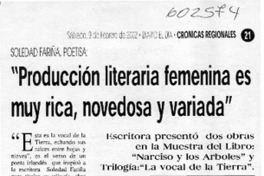 "Producción literaria femenina es muy rica, novedosa y variada"  [artículo]