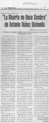 "La muerte no hace sombra" de Antonio Núñez Binimelis  [artículo]