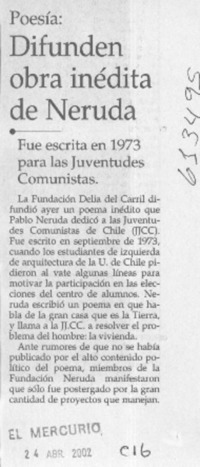 Difunden obra inédita de Neruda  [artículo]
