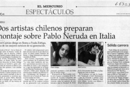 Dos artistas chilenos preparan montaje sobre Pablo Neruda en Italia  [artículo]
