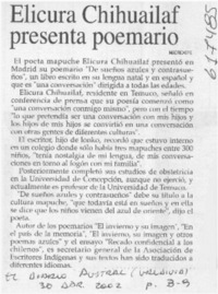 Elicura Chihuailaf presenta poemario  [artículo]