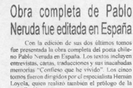 Obra completa de Pablo Neruda fue editada en España