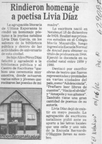 Rindieron homenaje a poetisa Livia Díaz  [artículo]