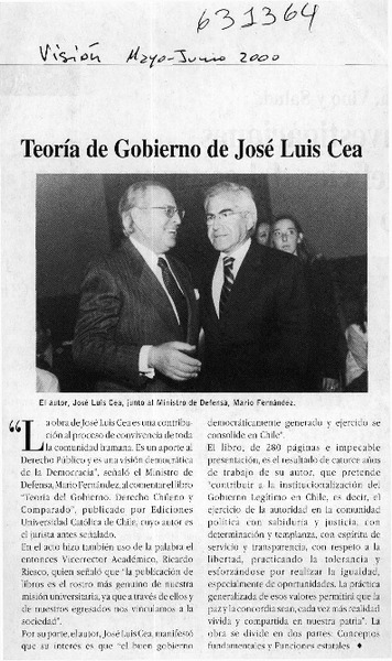 Teoría de gobierno de José Luis Cea  [artículo]