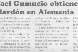 Rafael Gumucio obtiene galardón en Alemania  [artículo]