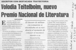 Volodia Teitelboim, nuevo Premio Nacional de Literatura  [artículo]