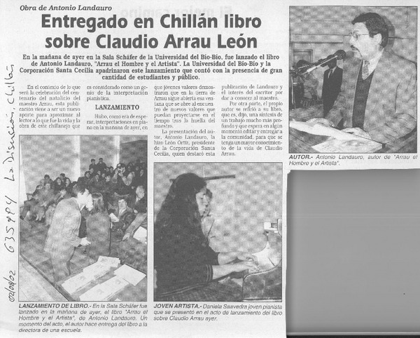 Entregado en Chillán libro sobre Claudio Arrau León  [artículo]