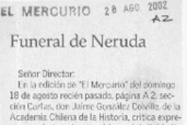 Funeral de Neruda  [artículo] Humberto Baroni López