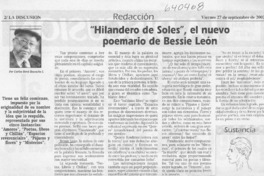 "Hilandero de soles", el nuevo poemario de Bessie León  [artículo] Carlos René Ibacache I.
