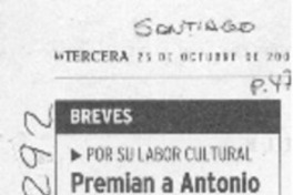 Premian a Antonio Skármeta en Alemania  [artículo]