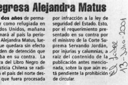 Regresa Alejandra Matus  [artículo]