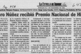 Lautaro Núñez recibió Premio Nacional de Historia  [artículo]