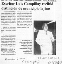 Escritor Luis Campillay recibió distinción de municipio lajino  [artículo]