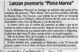Lanzan poemario "Plena marea" Lanzan poemario "Plena marea"