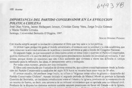 Importancia del Partido Conservador en la evolución política chilena  [artículo] Sergio Romero Pizarro