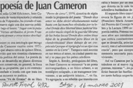 La poesía de Juan Cameron  [artículo] A. L.