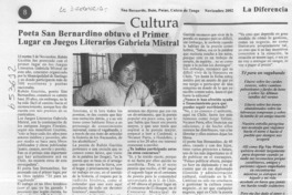 Poeta San Bernardino obtuvo el primer lugar en Juegos Literarios Gabriela Mistral  [artículo]