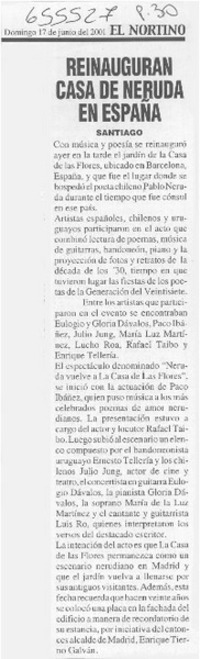 Reinauguran casa de Neruda en España  [artículo]