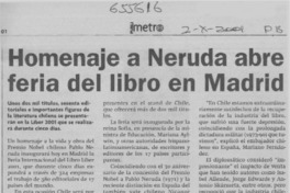 Homenaje a Neruda abre feria del libro en Madrid.  [artículo]