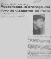 Postergada la entrega del libro "Atacama de Plata"  [artículo]