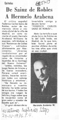 De Sainz de Robles a Hermelo Arabena W.  [artículo]