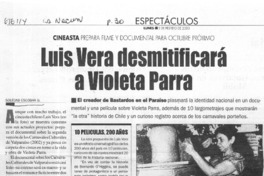 Luis Vera desmitificará a Violeta Parra Luis Vera desmitificará a Violeta Parra