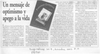 Un Mensaje de optimismo y apego a la vida.  [artículo]