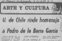 U. de Chile rinde homenaje a Pedro de la Barra García.  [artículo]