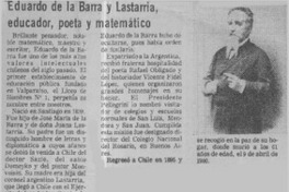 Eduardo de la Barra y Lastarria, educador, poeta y matemático.  [artículo]