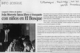 Iván Morovic lanza libro y comparta con niños en El Bosque.  [artículo]
