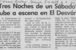 "Tres noches para un sábado" sube a escena en El Desván. "Tres noches para un sábado" sube a escena en El Desván.