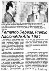 Fernando Debesa, premio nacional de arte.  [artículo]