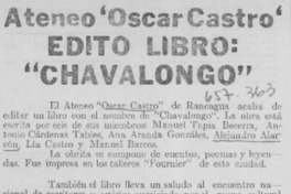 Ateneo "Oscar Castro" edito libro: "Chavalongo" Ateneo "Oscar Castro" edito libro: "Chavalongo"