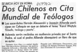 Dos chilenos en cita mundial de teólogos.  [artículo]