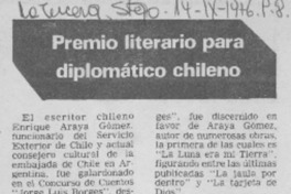 Premio literario para diplomático chileno. Premio literario para diplomático chileno.
