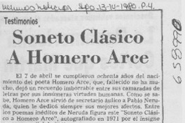 Soneto clásico a Homero Arce.