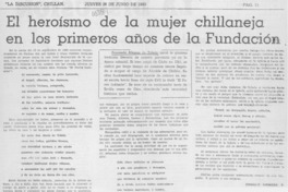 El heroísmo de la mujer chillaneja en los primeros años de la fundación El heroísmo de la mujer chillaneja en los primeros años de la fundación