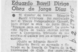 Eduardo Barril dirige obra de Jorge Díaz. Eduardo Barril dirige obra de Jorge Díaz.