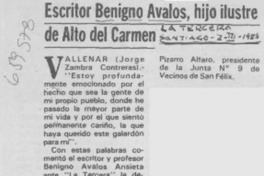 Escritor Benigno Avalos, hijo ilustre del Alto del Carmen. Escritor Benigno Avalos, hijo ilustre del Alto del Carmen.