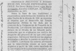 Orígenes políticos y económicos del estado empresarial en Chile. Orígenes políticos y económicos del estado empresarial en Chile.