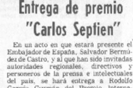 Entrega de premio "Carlos Septien". Entrega de premio "Carlos Septien".