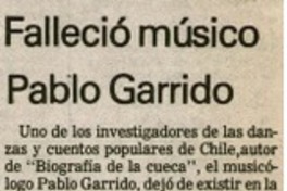 Falleció músico Pablo Garrido. Falleció músico Pablo Garrido.