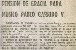Pensión de gracia para músico Pablo Garrido V.