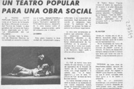 Un Teatro popular para una obra social Un Teatro popular para una obra social