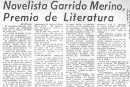 Novelista Garrido Merino, Premio de Literatura. Novelista Garrido Merino, Premio de Literatura.